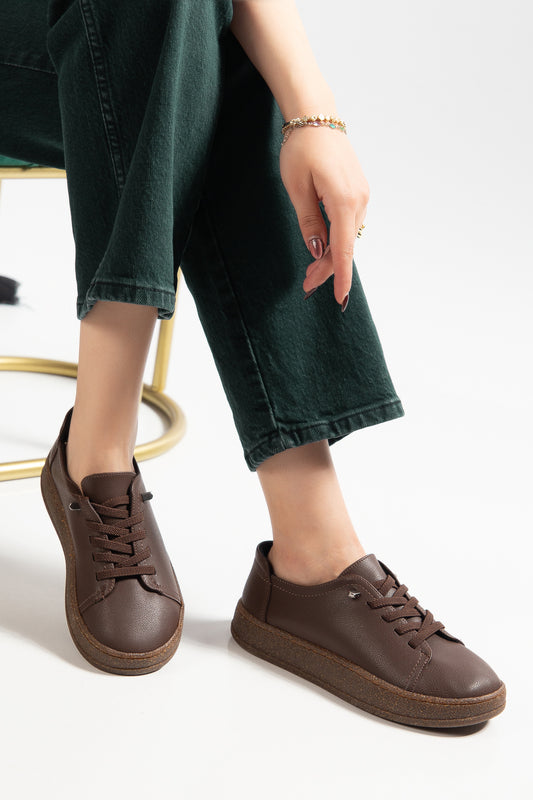 VENTO COMFORT TABAN BAĞCIKLI KADIN GÜNLÜK SNEAKER AYAKKABI - Kahverengi