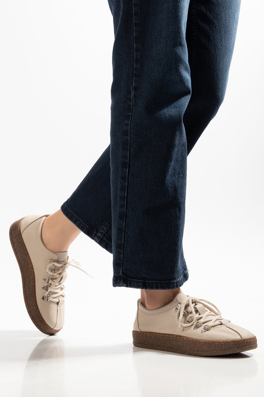 URBAN COMFORT TABAN KAPSÜLLÜ BAĞCIKLI KADIN GÜNLÜK SNEAKER AYAKKABI - Bej
