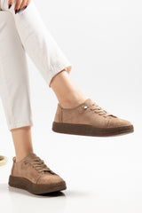 VENTO COMFORT TABAN BAĞCIKLI KADIN GÜNLÜK SNEAKER AYAKKABI - Bej Süet