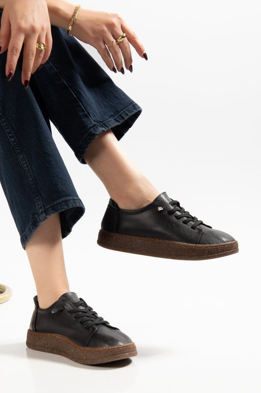 VENTO COMFORT TABAN BAĞCIKLI KADIN GÜNLÜK SNEAKER AYAKKABI - Siyah