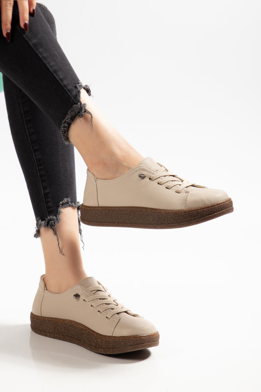 VENTO COMFORT TABAN BAĞCIKLI KADIN GÜNLÜK SNEAKER AYAKKABI - Bej