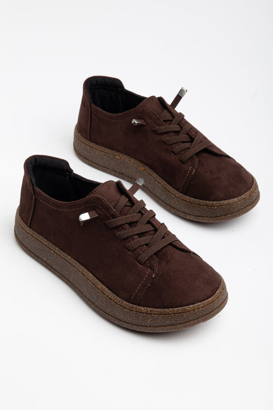 VENTO COMFORT TABAN BAĞCIKLI KADIN GÜNLÜK SNEAKER AYAKKABI - Kahverengi Süet