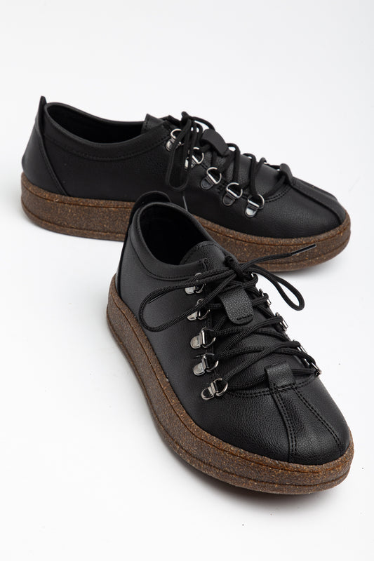 URBAN COMFORT TABAN KAPSÜLLÜ BAĞCIKLI KADIN GÜNLÜK SNEAKER AYAKKABI - Siyah