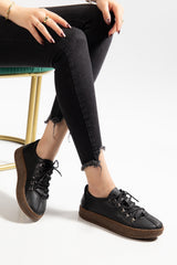 URBAN COMFORT TABAN KAPSÜLLÜ BAĞCIKLI KADIN GÜNLÜK SNEAKER AYAKKABI - Siyah