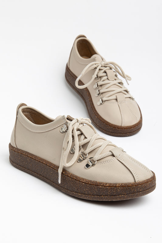 URBAN COMFORT TABAN KAPSÜLLÜ BAĞCIKLI KADIN GÜNLÜK SNEAKER AYAKKABI - Bej