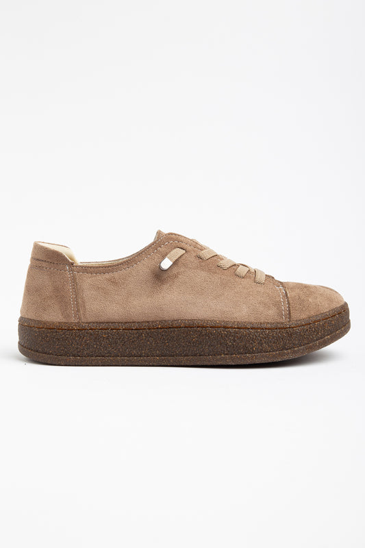 VENTO COMFORT TABAN BAĞCIKLI KADIN GÜNLÜK SNEAKER AYAKKABI - Bej Süet