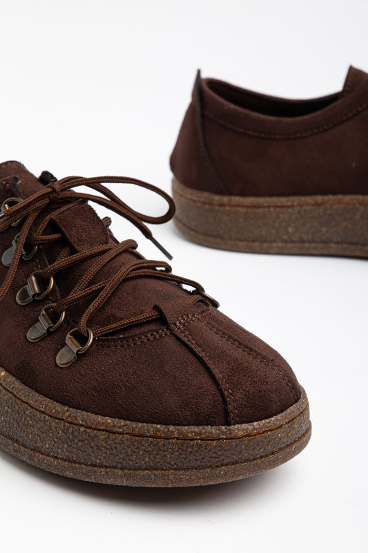 URBAN COMFORT TABAN KAPSÜLLÜ BAĞCIKLI KADIN GÜNLÜK SNEAKER AYAKKABI - Kahverengi Süet